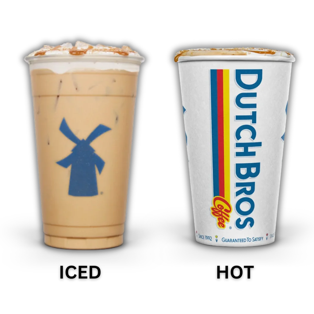 Hot and iced caramel pumkin brulee breve Dutch bros drinks menu.