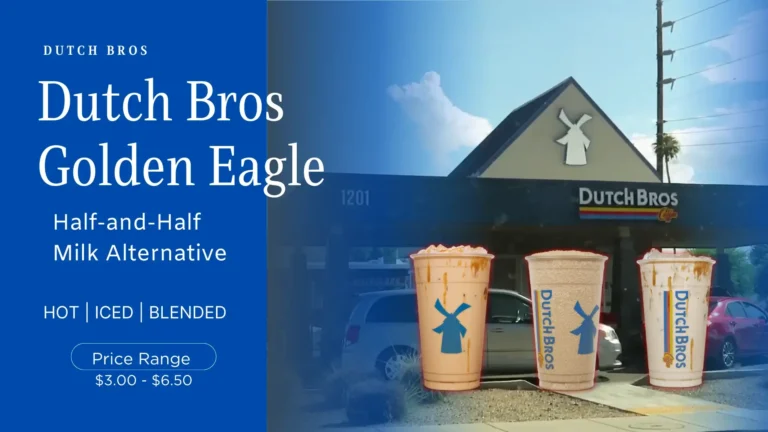 A golden eagle drinks from dutch bros menu with prices text.
