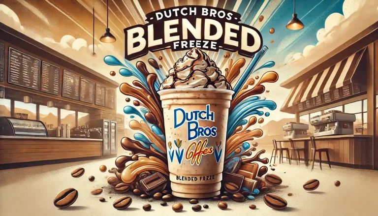 A vibrant and enticing thumbnail design for a blog post titled Dutch Bros Blended Freeze.