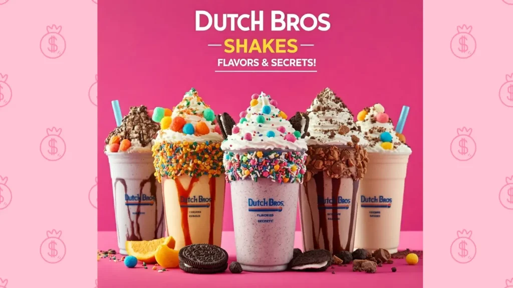 Dutch Bros Seasonal Menu: 5 A vibrant image showcasing an array of colorful Dutch Bros shakes with various toppings, whipped cream, and sprinkles.