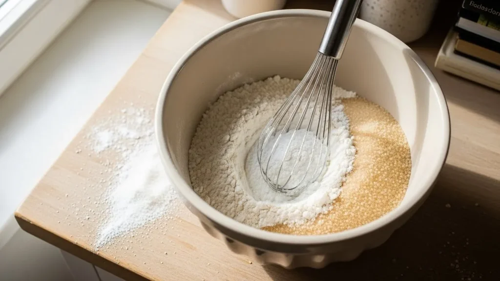 Dutch Bros Food Menu With Prices 9 Dry baking ingredients being whisked in a bowl.