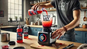 Dutch Luv Rebel: Ingredients, Caffeine Insights, Recipes, Reviews 4 A kitchen scene showing the second step of making a Dutch Luv Rebel drink