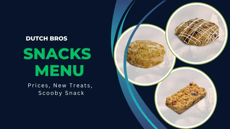 A banner image for Dutch Bros Snacks menu with text information.