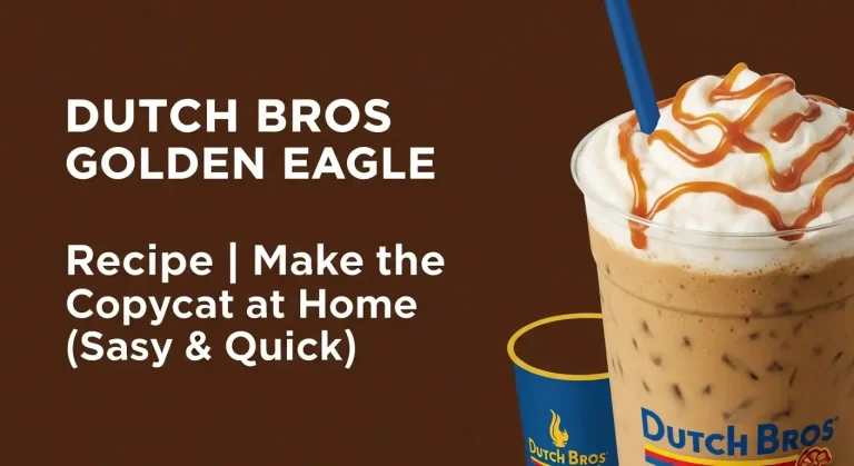 Iced Dutch Bros Kicker coffee with creamy foam and caramel drizzle, featuring bold text “Looking for something smooth and creamy? Try the Dutch Bros Kicker Recipe.