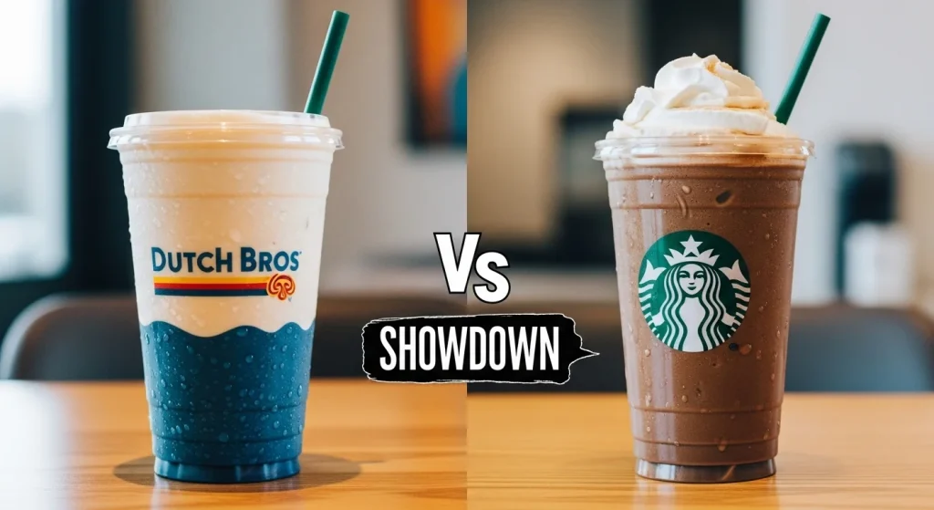 Comparisons with Competitors: Dutch Bros vs Starbucks Showdown 2 A side by side comparison of the dutch bros and starbuck with drinks image.