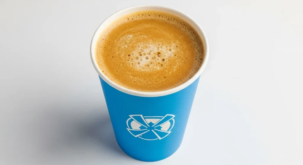 Guide to Dutch Bros Americano: Caffeine Content, Recipe, and Reviews 3 Top-down view of a hot Americano in a Dutch Bros–style blue cup, with crema on top.