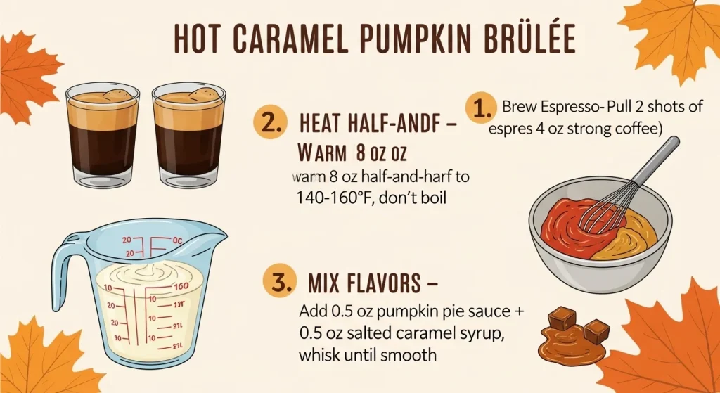 A Hot Caramel Pumpkin Brûlée recipe instructions.