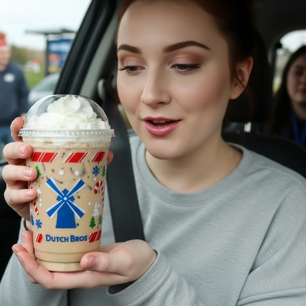 A dutch bros Candy Cane Mocha drink.