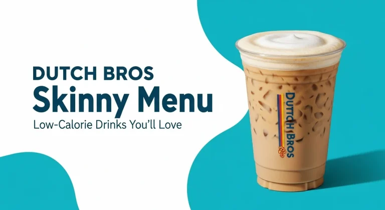 Dutch Bros Skinny Menu thumbnail with bold text highlighting low-calorie drink options.
