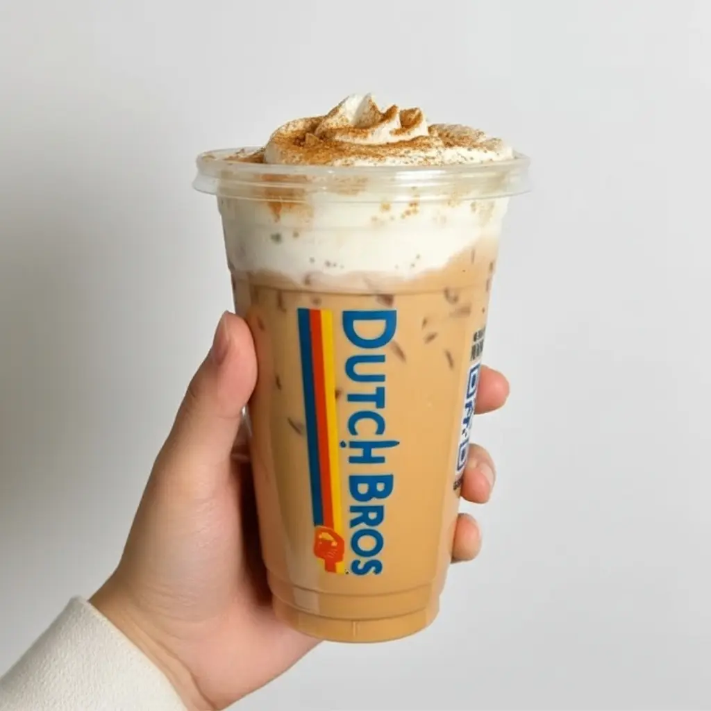 7 Dutch Bros Iced Coffee Drinks To Try 4 A woman hand with dutch bros iced breve drinks.