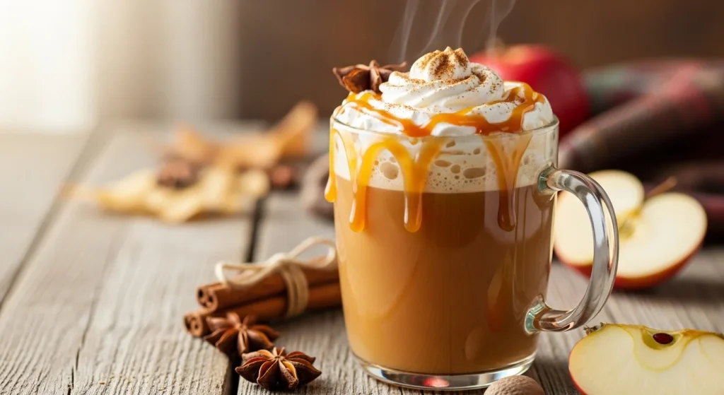 Caramel apple cider topped with cinnamon and nutmeg for a sugar-free spice boost.