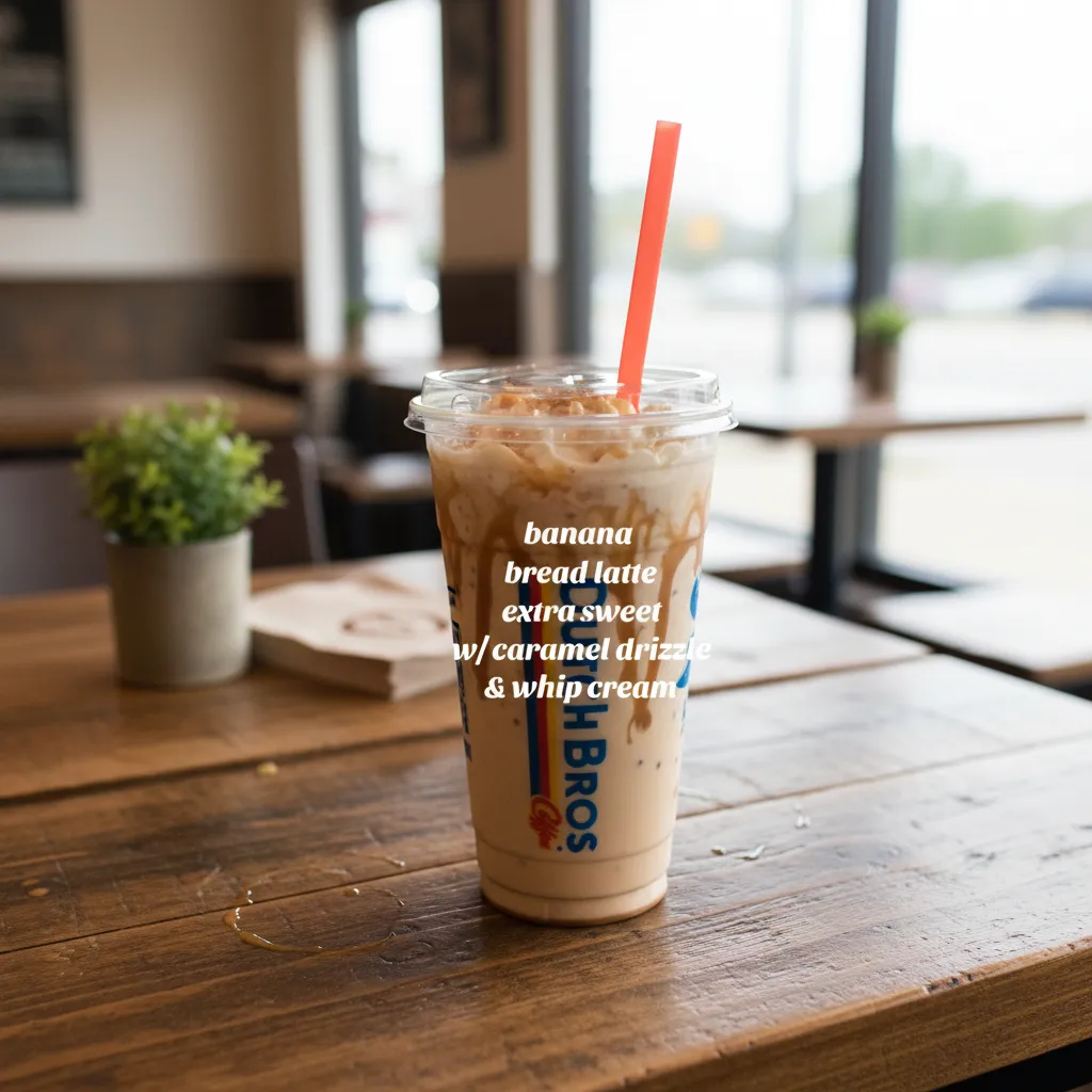 9 Hidden Dutch Bros Iced Coffee Customizations 1 A butch bros Banana Bread Breve drink placed at a table.