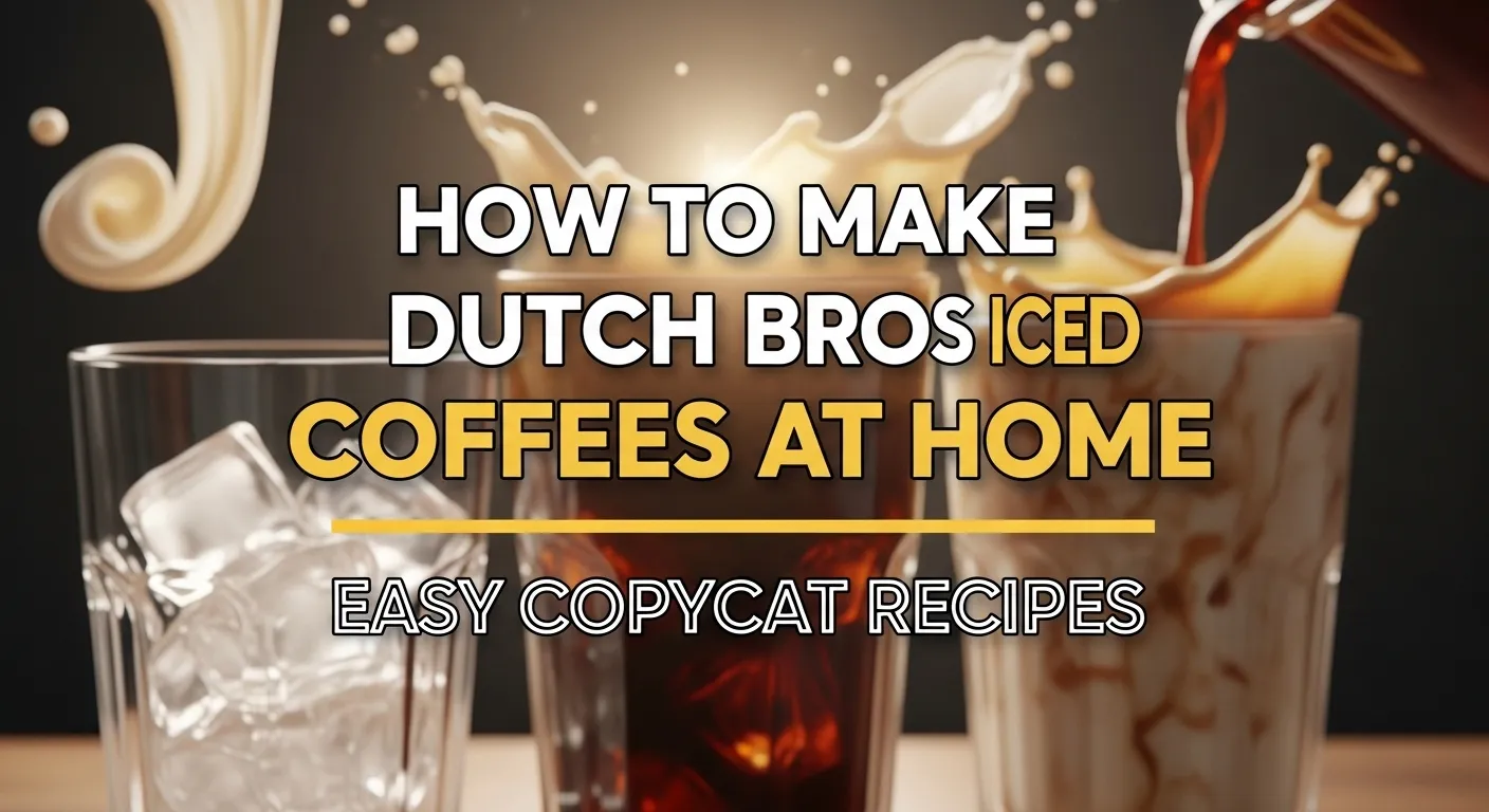 Thumbnail with bold text reading ‘How to Make Dutch Bros Iced Coffees at Home, Easy Copycat Recipes’ over a simple iced-coffee themed background.