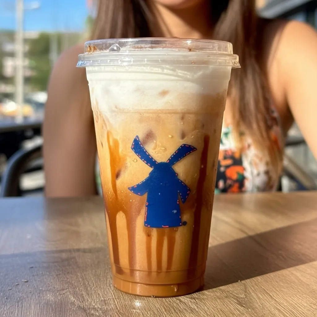 5 Seasonal Dutch Bros Iced Coffee Drinks 3 A Iced Sugar Cookie Breve dutch bros drink on a table in front of a woman.