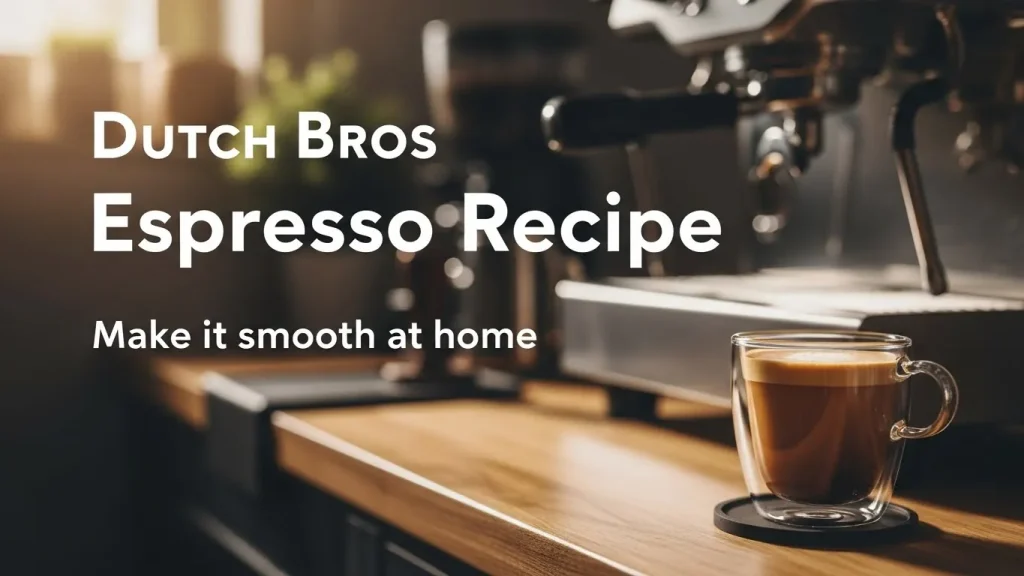 Dutch Bros Espresso: Everything You Should Know Before Your Next Shot 3 Freshly brewed espresso shot in a clear glass with the text “Dutch Bros Espresso Recipe” displayed on the image.