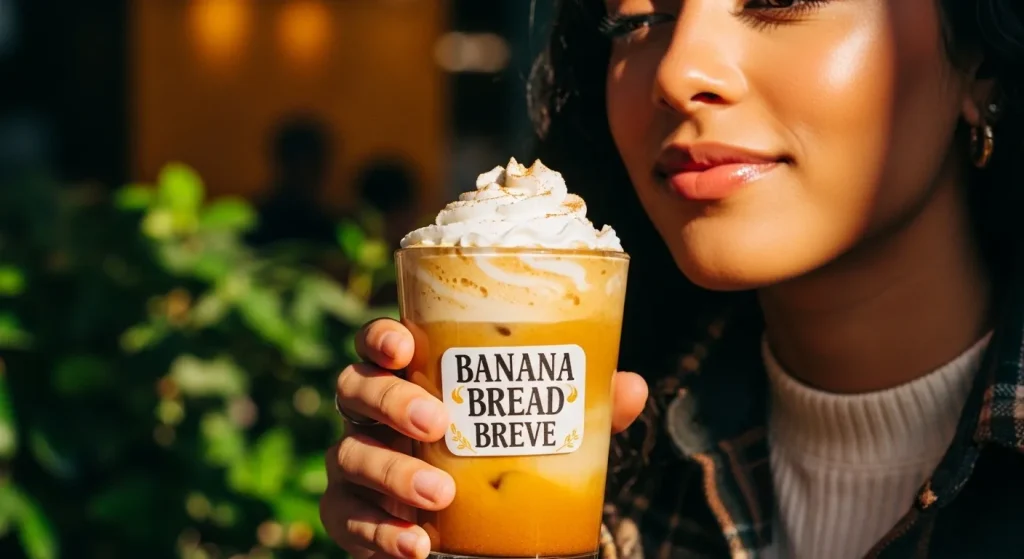 Banana Drinks at Dutch Bros (Full List & Flavors) 4 A young person holding a Banana Bread Breve