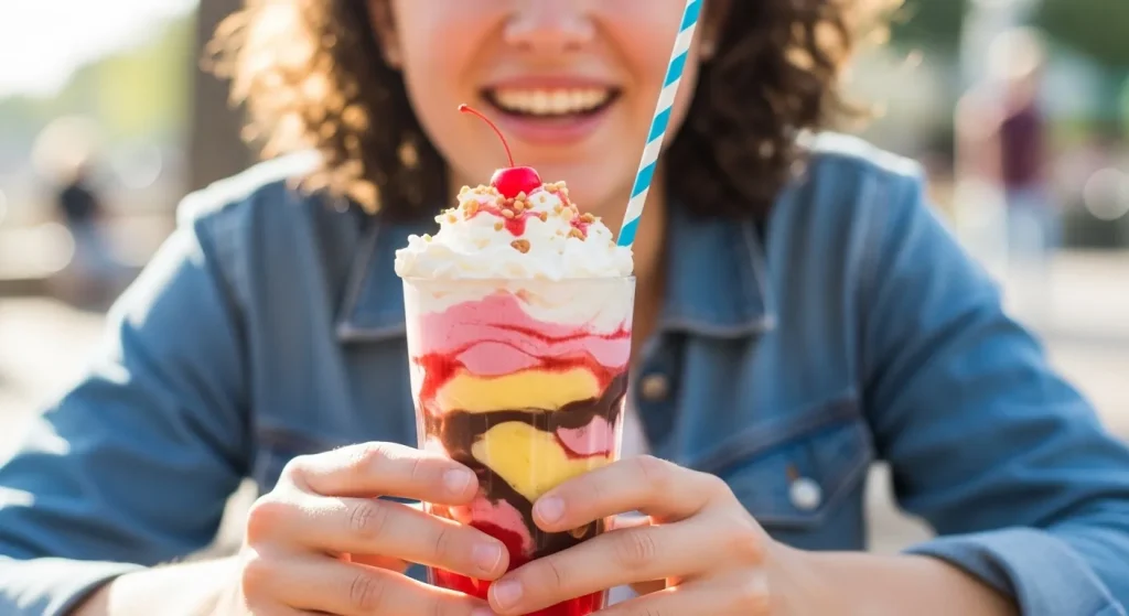 Banana Drinks at Dutch Bros (Full List & Flavors) 2 A young person holding Banana Split Freeze