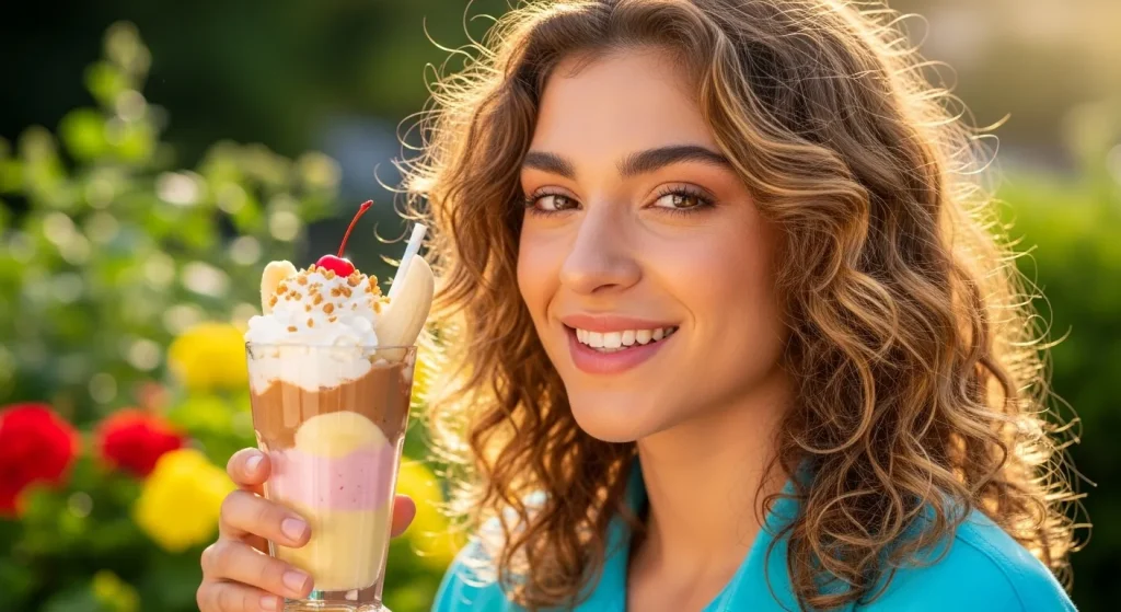 Banana Drinks at Dutch Bros (Full List & Flavors) 3 A young person holding Banana Split Frost.