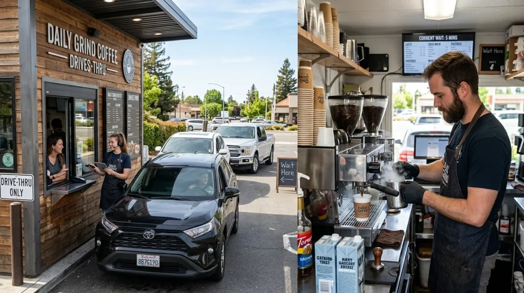Dutch Bros Broista Pay, Hiring Age & Job Overview 2 A busy drive-thru coffee stand with two baristas working together