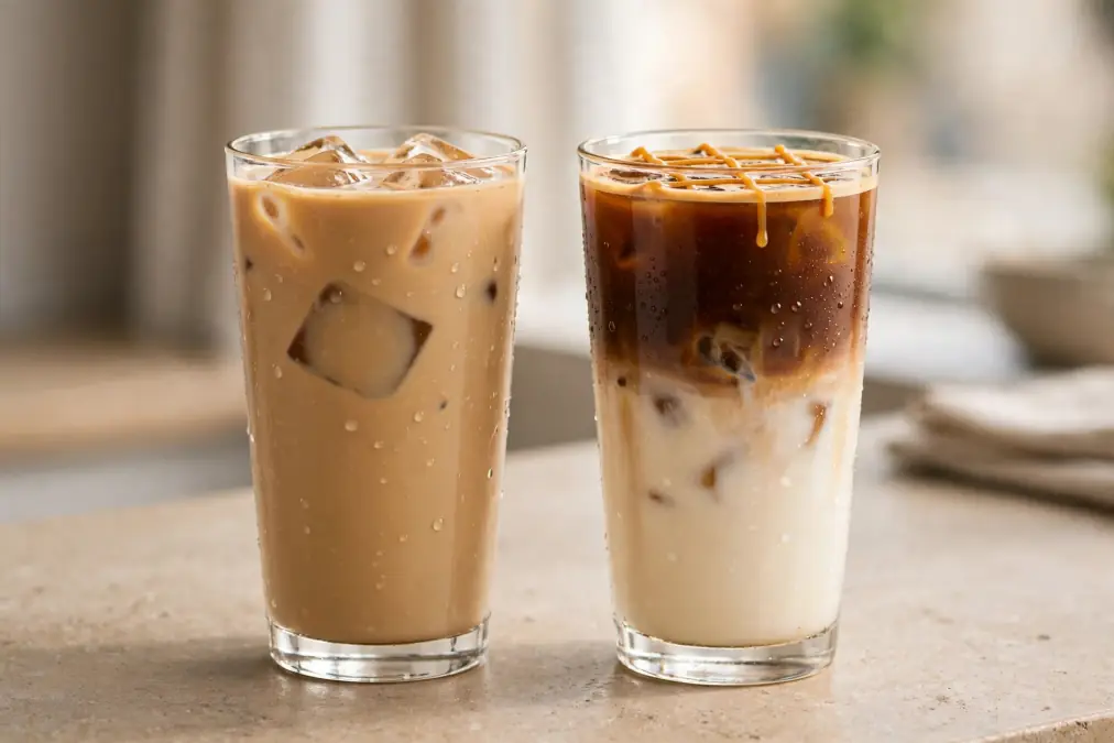 Caramel Latte vs Caramel Macchiato: What’s the Difference? 2 iced caramel comparison