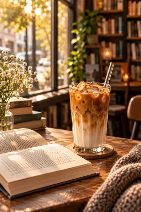 15 Iced Coffee Aesthetic Ideas for Coffee Lovers 5 cozy bookstore coffee